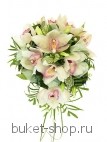 Букет невесты №61. Орхидея, Эустома, Зелень. Каскадный свадебный букет из орхидей.