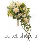 Букет невесты №42. Роза, Эустома, Альстромерия, Зелень. Нежный свадебный букет из экзотических весенних цветов.