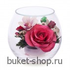 Композиция в вакууме из живых цветов. Розы, Орхидеи. Композиция из живых цветов сохраняет свой естественный облик в течение пяти-семи лет