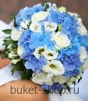 Букет невесты №54. Роза, Гортензия, Эустома. Потрясающий модный букет невесты из нежных  цветов.
