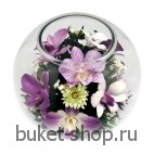 Композиция в вакууме из живых цветов. Орхидеи. Композиция из живых цветов сохраняет свой естественный облик в течение пяти-семи лет