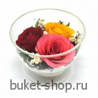 Композиция в вакууме из живых цветов. Розы. Композиция из живых цветов сохраняет свой естественный облик в течение пяти-семи лет