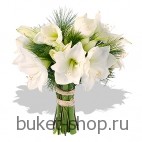Зефир. Амариллис, Зелень. Необычайно нежный букет из 5 амариллисов.